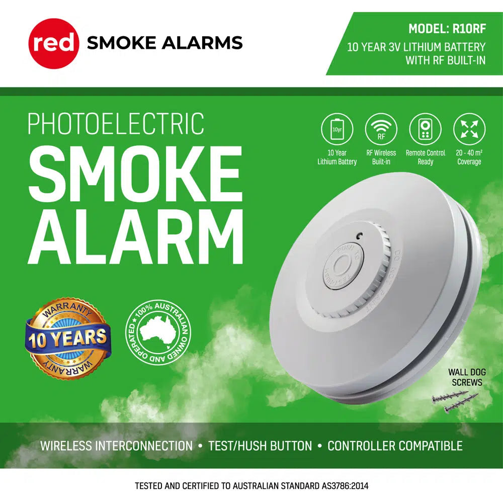 Red 10-Year Wireless Photoelectric Smoke Alarm (R10RF)
