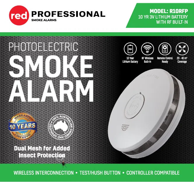 Red 10-Year Wireless Smoke Alarm with Dual Mesh Guard (R10RFP)