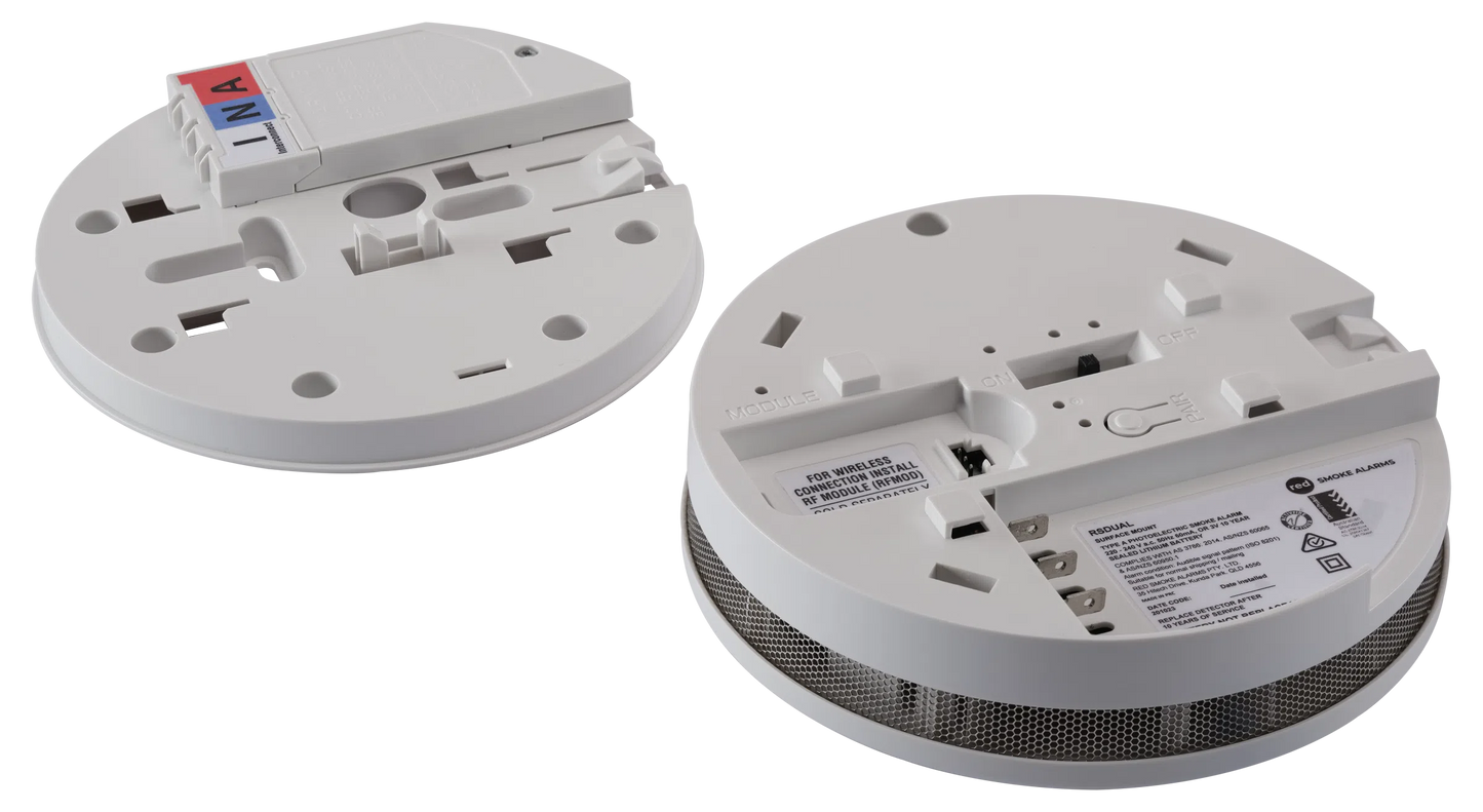 Red Dual Power Smoke Alarm 240V + 10-Year Battery (RSDUALP)